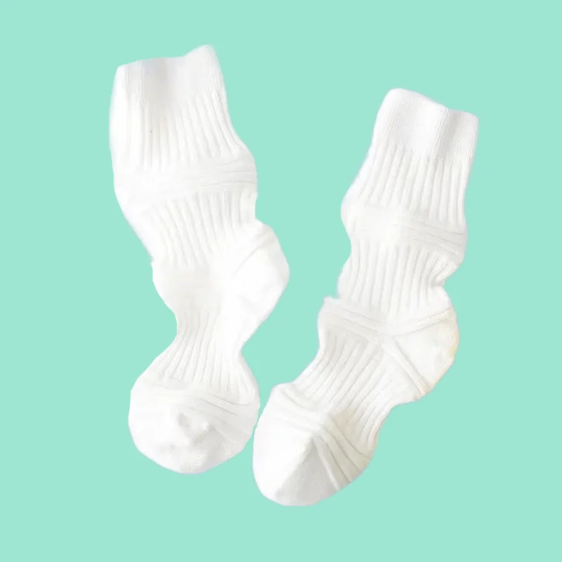 

3/6 Pairs Women's Trend Miyake Pleated Mesh Socks Middle-tube Contrast Color Lantern Socks Celebrity New Design Women's Socks