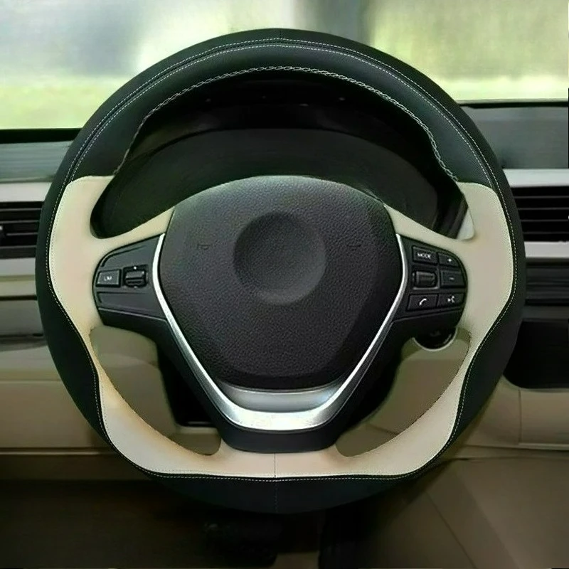 Hand-stitched renovation wear-resistant black beige leather suede steering wheel cover For BMW F20 F21 F22 F23 F30 F31 F34