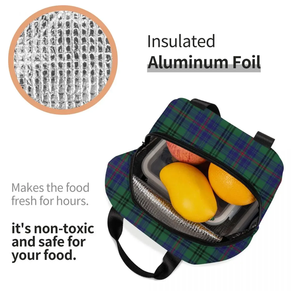 Luxury Geometric Check Scottish Tartan Lunch Bag Portable Gingham Plaid Cooler Thermal Food Insulated Lunch Box Fox Kids School