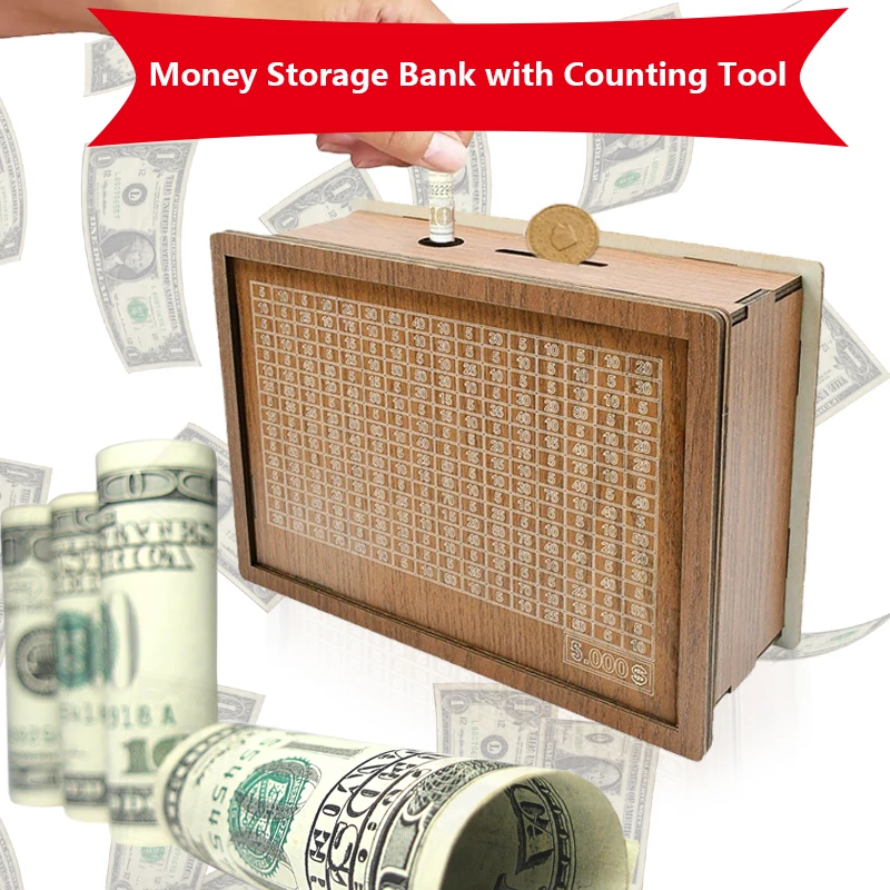 Wooden Piggy Bank Moneybox Reusable with Saving Goal Moneybox Numbers To Check for Helps The Habit of Saving Handmade Money Box