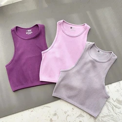 Women Yoga Vest Gym Sports Crop Tops Seamless Streetwear Rib-Knit Fitness Running Vest Workout Bra Tank Top Female Without Pad