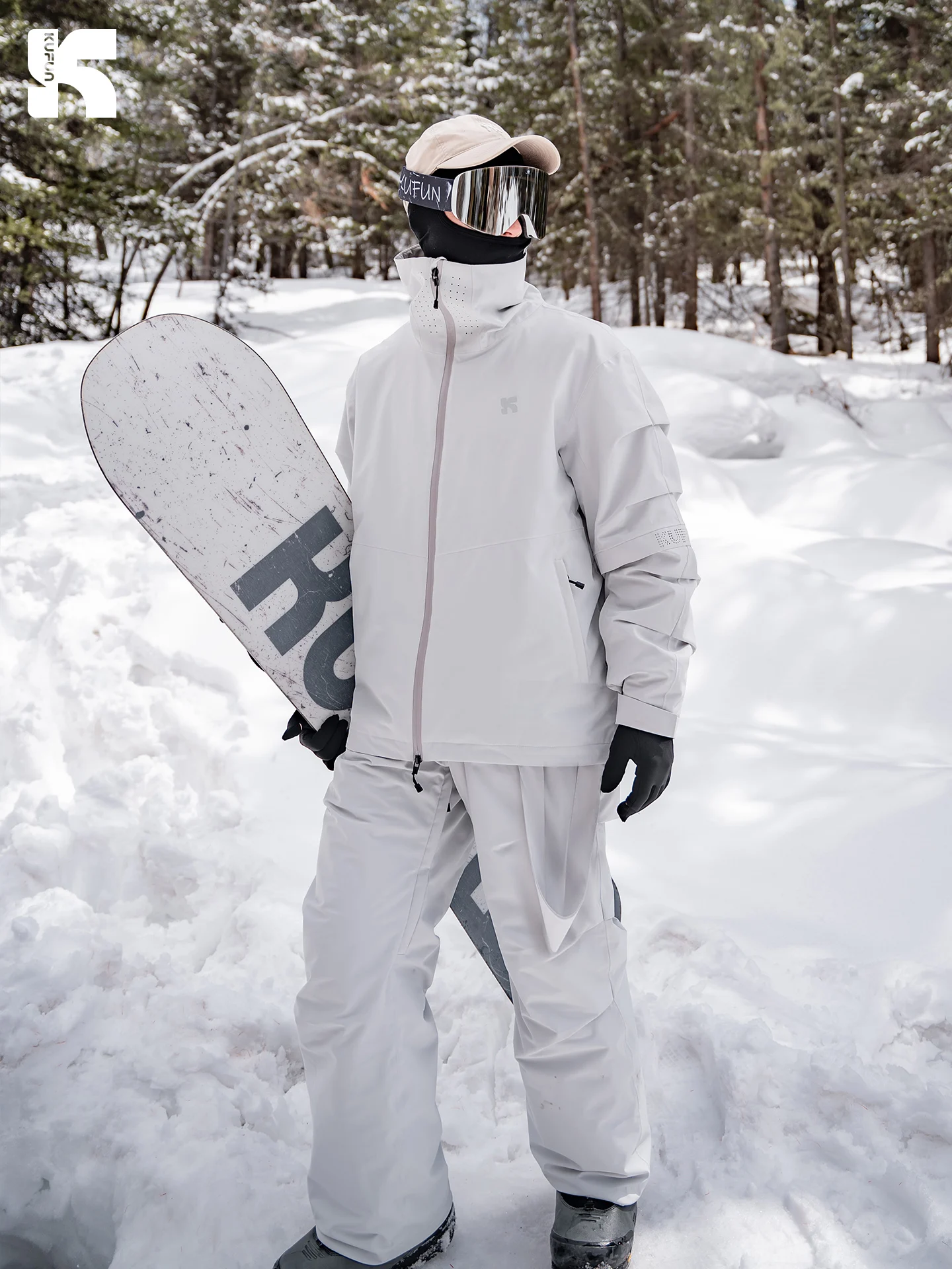 

KUFUN Ski Wear Waterproof Light Gray Warm Loose Snowboard Woman Adult Men Winter Outdoor Jacket Coat Pants