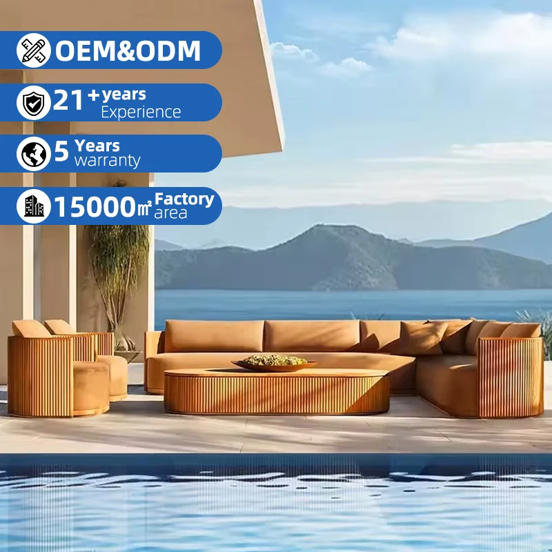 All Weather Premium Wooden Teak Sofa Set clean style Durable Outdoor Furniture Villa Private Garden Hotel Courtyard Patio Lounge