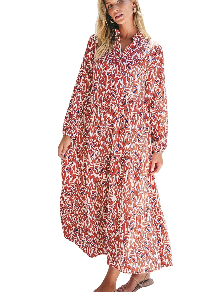 Długa spódnica damska z nadrukiem jesiennych kwiatów, modna, uniwersalna, o średniej długości, z wysokim stanem, w kształcie litery A, z poliestru.