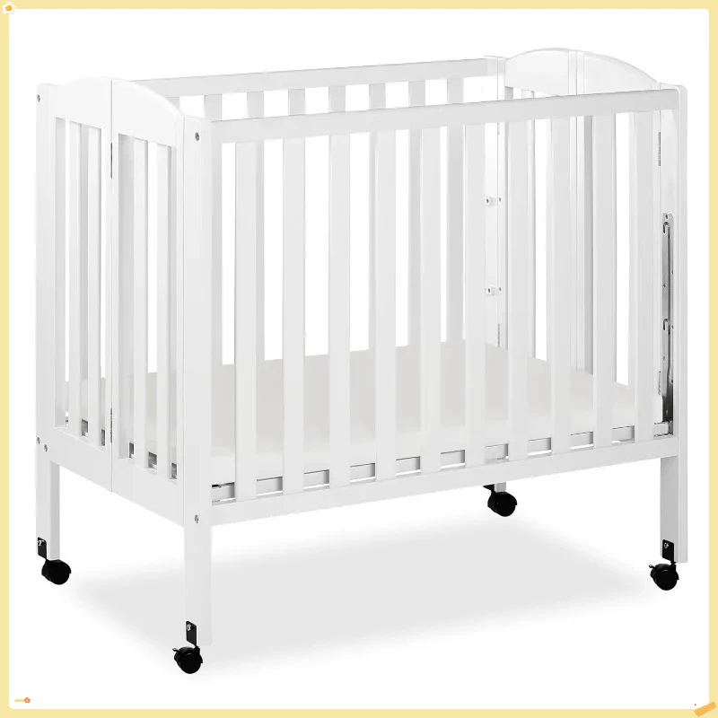 ミニベビーベッド、超硬質マットレス付き、新生児から幼児まで3段階の高さ調整可能、ホワイト仕上げ