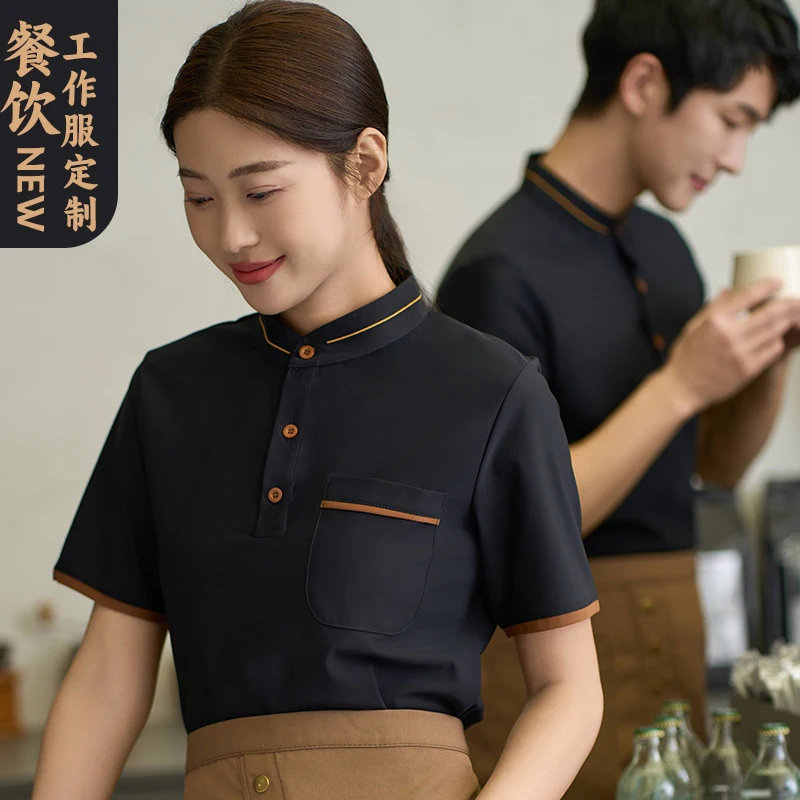 

Short-sleeved cotton work uniform for café, milk tea, and restaurant staffTWomen's T-shirt for baking, cake making, hot pot, wes