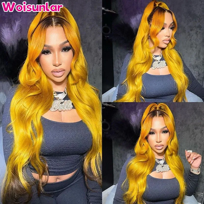 Ombre Yellow Brown Ends 13X6 13x4 Lace Front Body Wave 613 Colored Human Hair transparent Lace human hair For Black Women wigs