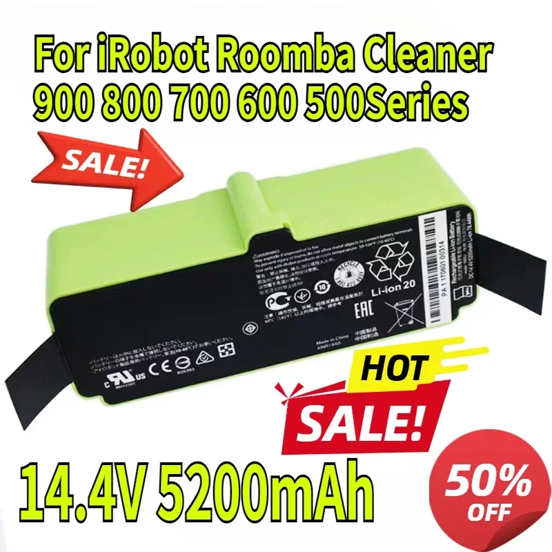 

14.4V 5200mAh Li Ion Battery for iRobot Roomba Cleaner 900 800 700 600 500Series 960 980 981 965 895 890 860 695 692 690 680 675
