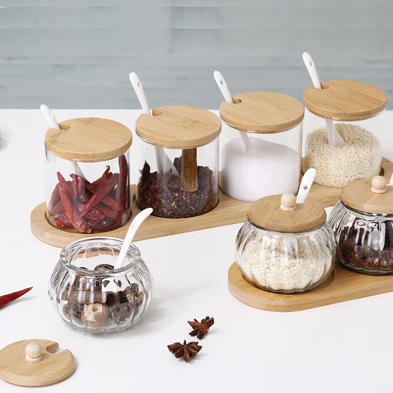 Glass Seasoning Jar Combination Set Single Salt Shaker Sugar Bowl Nordic Japanese Seasoning Box with Lid Kitchen Household Items