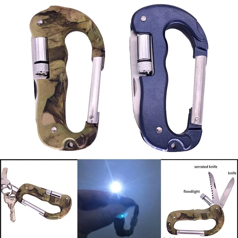 

Outdoor Survival EDC Multiuse ToolTactical Camo Camping Climbing Carabiner Hook LED Mountaineering Buckle climbing equipment