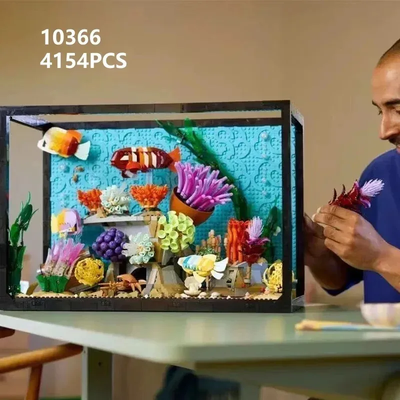 10366 Juguete Educativo para Niños, Bloques de Construcción, Acuario Tropical, Modelo de Pecera, Animales Marinos, 4154 Piezas, Regalo Navideño para Niños