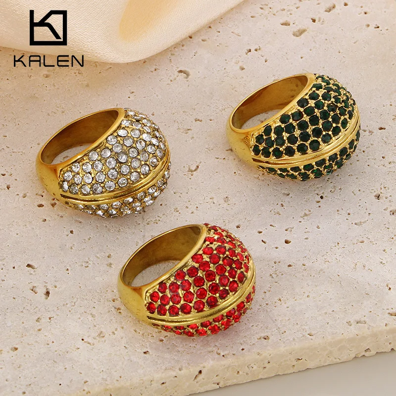 KALEN Luxury Cubic Zirconia Pave Stainless Steel Fashion Ring High Quality Women Classic Exquisite Finger Jewelry Bijoux Gift