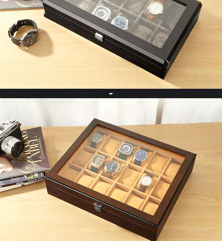 M&Q Solid Wood Watch Storage Box With Clear View Window Metal Latch Handmade Wristwatch Display Organizer Watch Gift Box