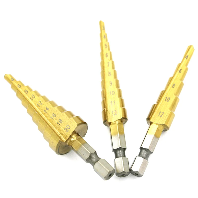 3-12mm 4-12mm 4-20mm HSS Straight Groove Step Drill Bit Set Titanium Coated Wood Metal Hole Cutter Core Drill Bit Set