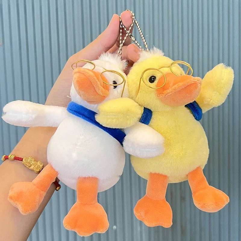 New Cute Glasses Duck 2 Colors Yellow and White Animals Soft Stuffed Plush Toys Hobbies Exquisite Kawaii Keychain Birthday Gifts