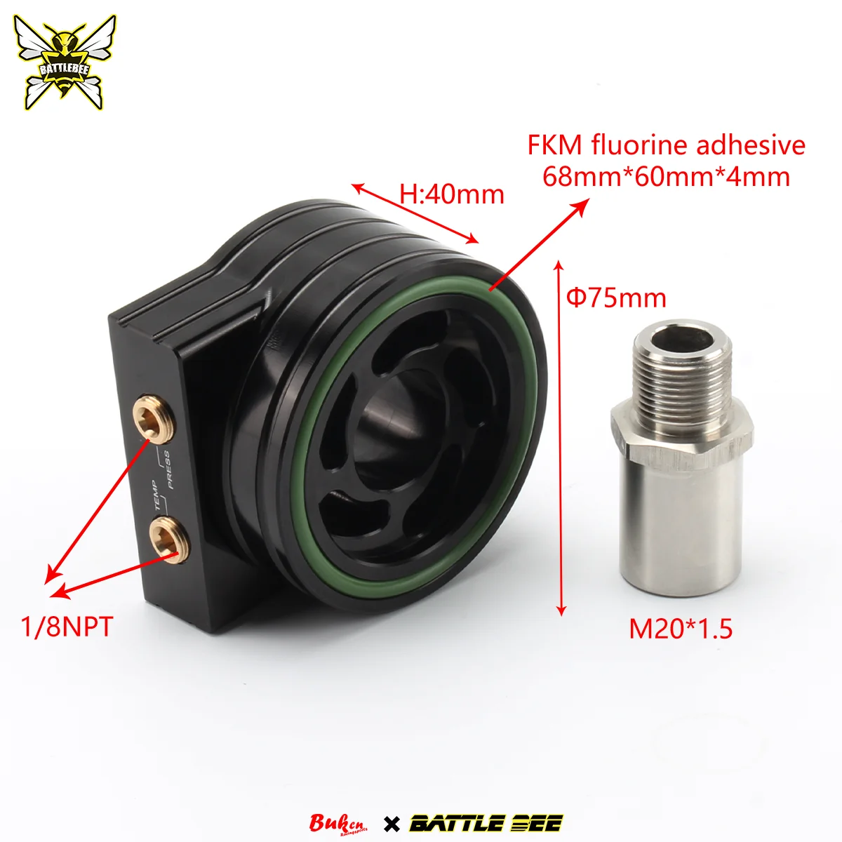 -75MM BB-UOA-009 M20x1.5 Oil Filter Sandwich Adapter Fit Subaru BRZ FA20 FA24 Toyota GT86 FT86 GR86 ZC6 ZN6 ZD8 ZN8 1/8NPT Senso
