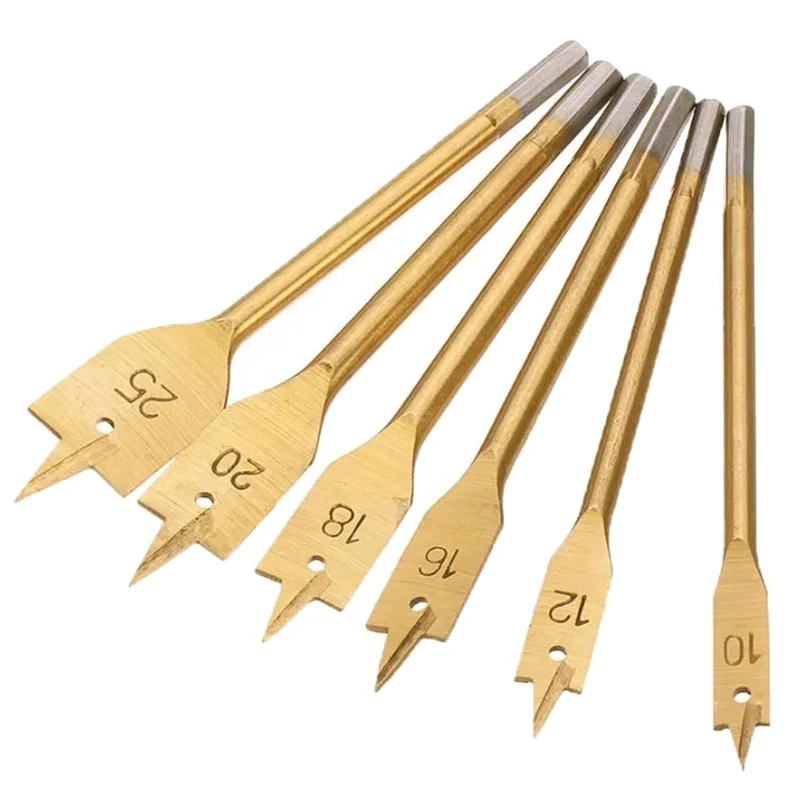 6Pc Three Pointed Flat Drill Hexagonal Handle Woodworking Hole Opener Set Wooden Board Drilling Bit Tools