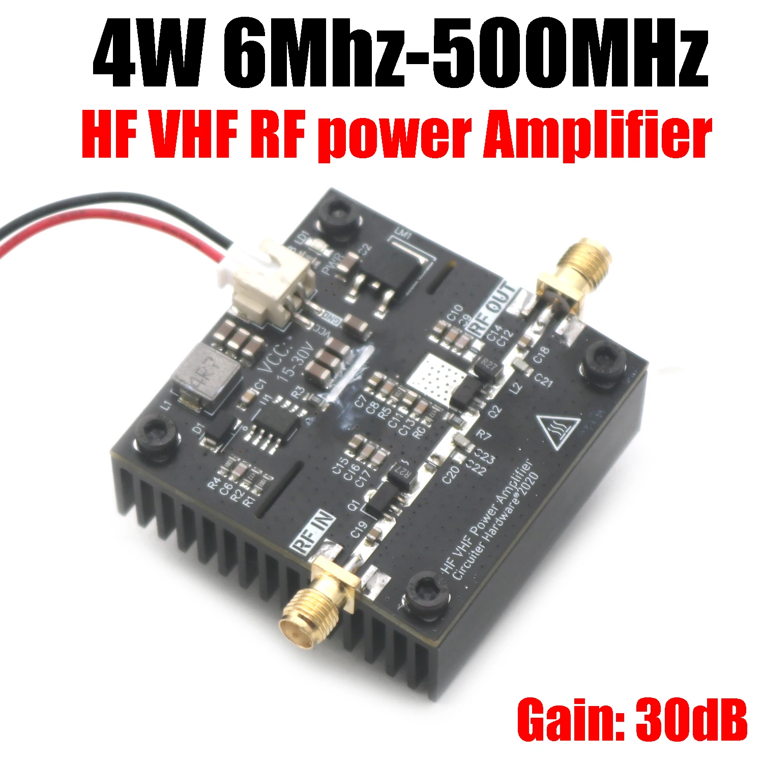 6Mhz~500MHz 4W HF VHF RF power Amplifier Gain 30dB for Ham Radio Walkie talkie Short wave 433M 315M 13.56M RFID CW FM AM