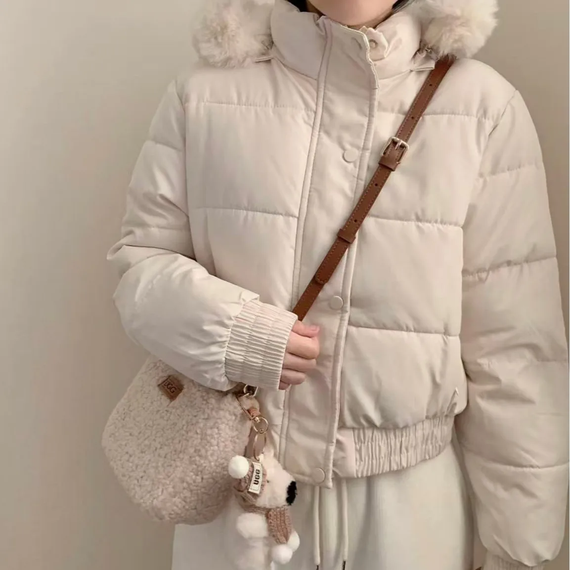 

Корейский женский хлопковый топ Jaet Chic Winter New Faion Thiened, теплый меховой воротник с капюшоном и подкладкой, длинный свеар ort Top