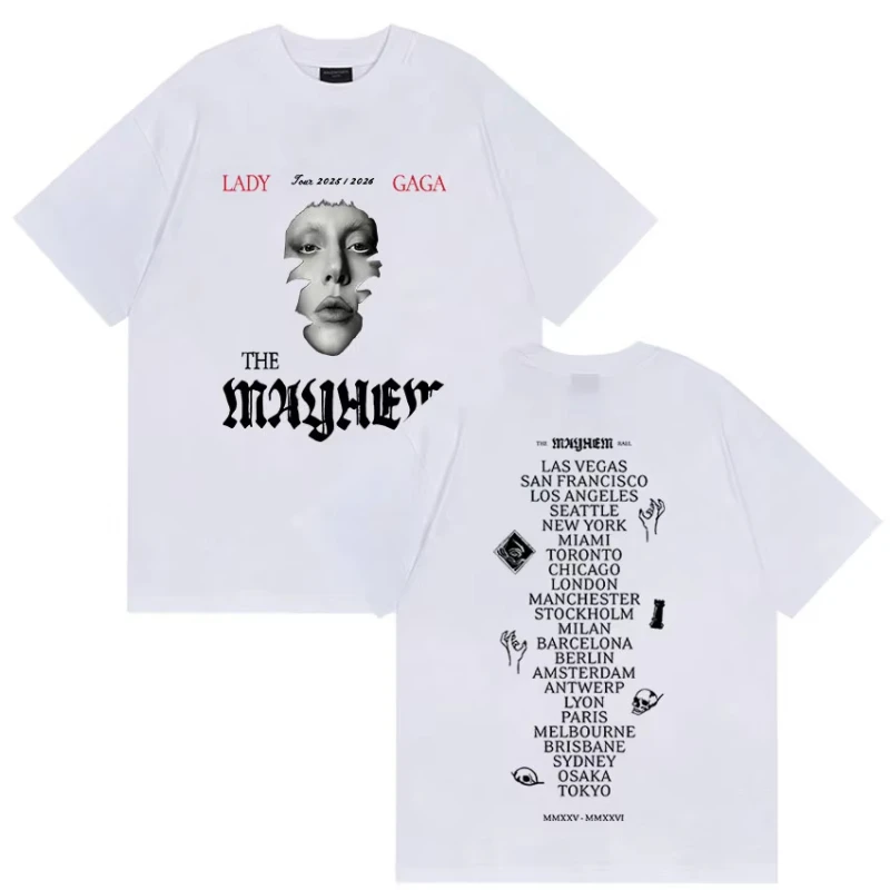 Lady Gaga The Mayhem Ball Album 2025 Fans Gift T-Shirt Men Women's Vintage High Quality Cotton Short Sleeve T Shirts Streetwear