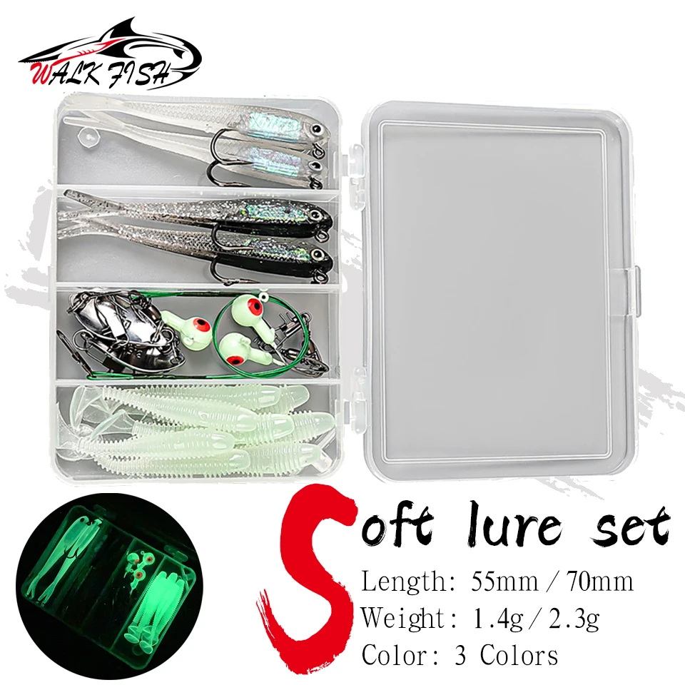 

Мягкие рыболовные приманки WALK FISH, 23 шт./кор., комплект мягких рыболовных приманок с джиг-головкой, искусственная приманка, червь, весло, хвост, приманки, рыболовные аксессуары