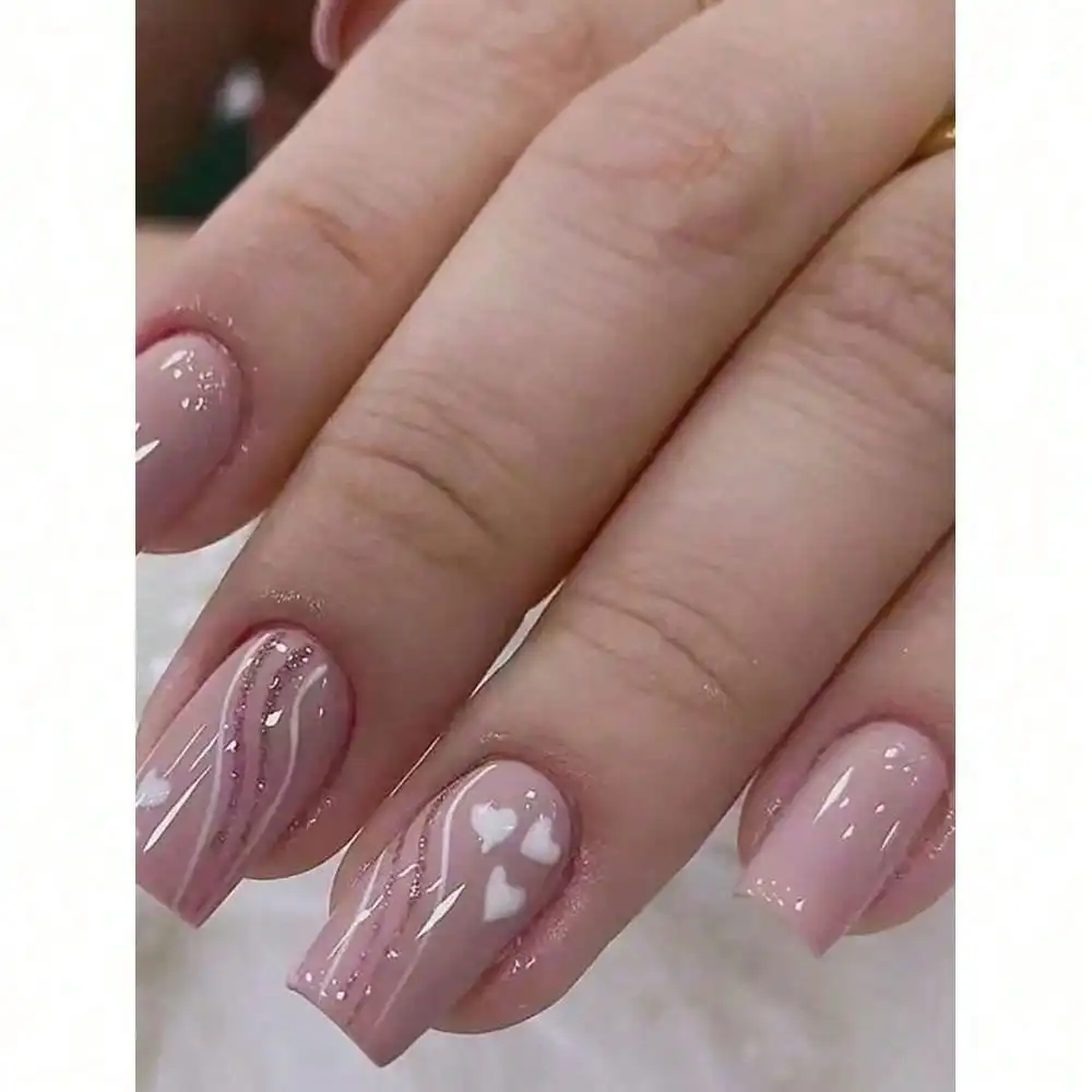 

Spring Accessories 24pcs Medium-Long Heart French Line Nail Art Set Elegant Romantic Heart Design With French Trim Full Cover Press On Nails For Women And Girls Comes With Nail Jelly Gel And Nail File Easy To Wear Reusable And Removable Comfortable Fit Pe