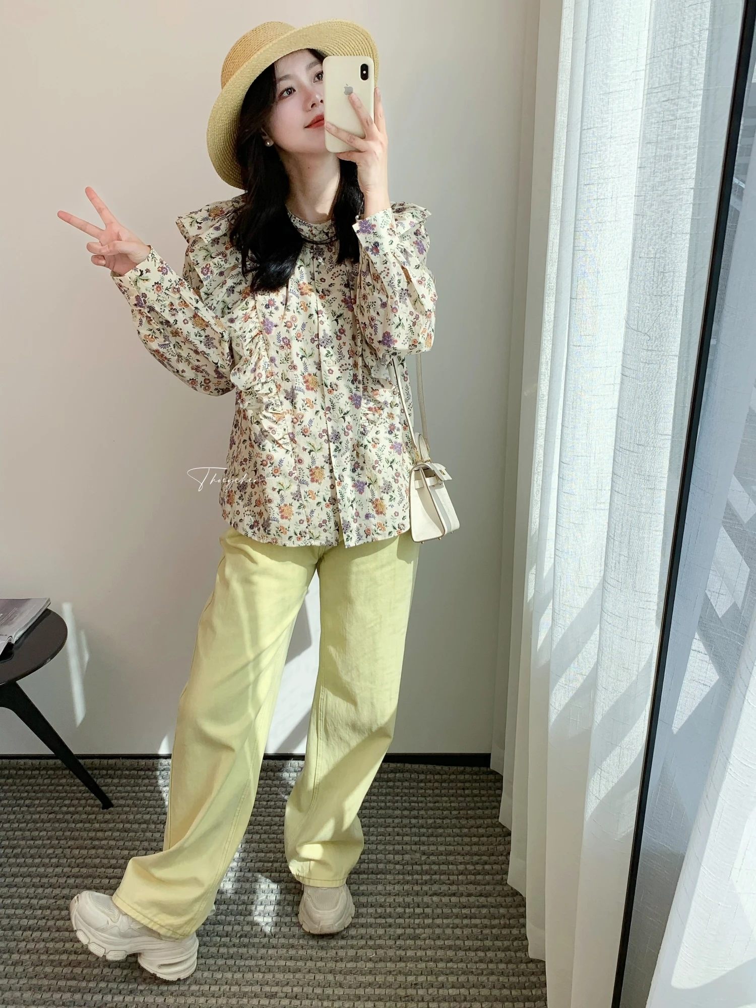 

Pure Cotton Floral Shirt And Jeans Set Women's Summer New Small Audience Design Sense Cotton Floral Print Two-Piece Suit