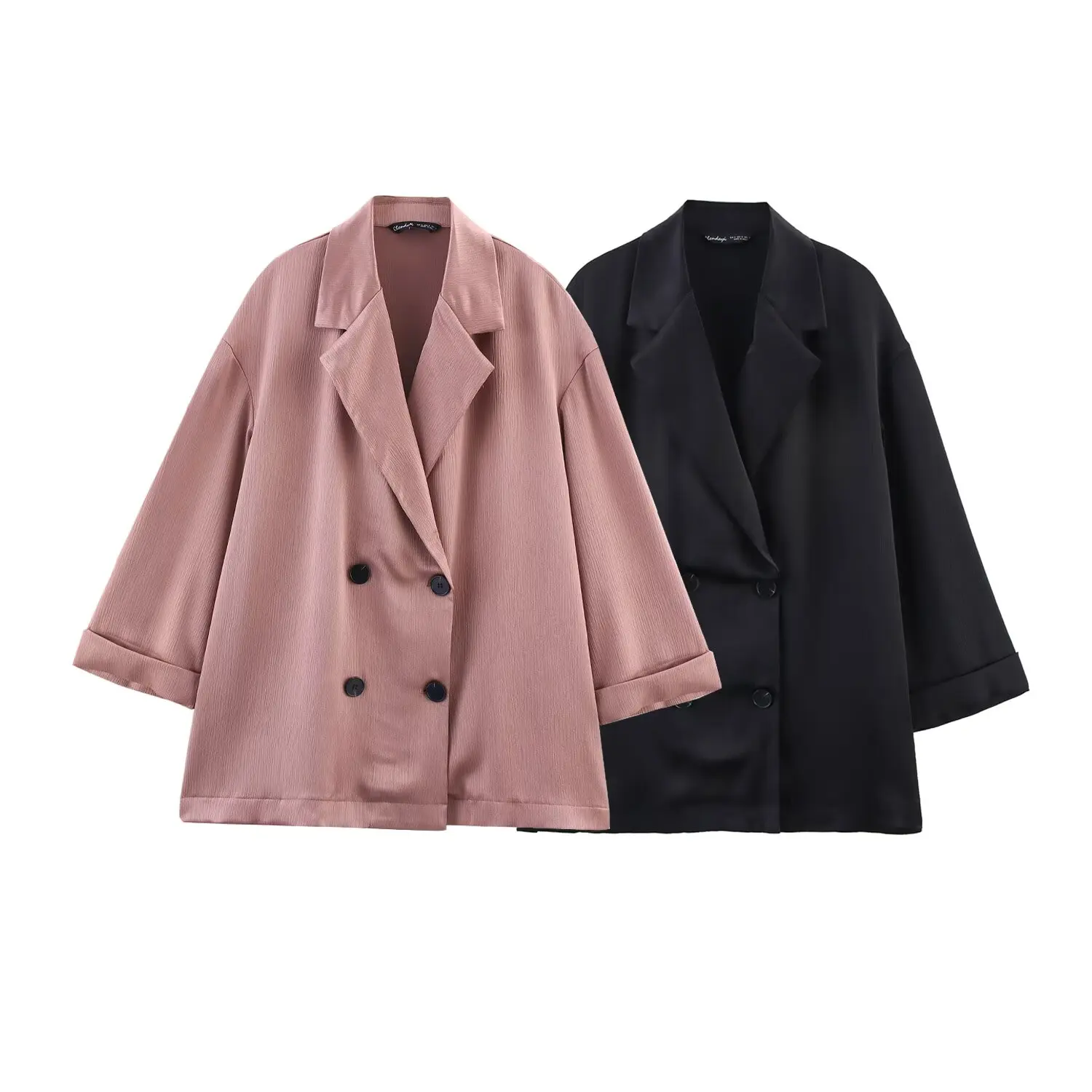

2025 New Women's Clothing European and American Style Fashionable Temperament Double-breasted Lapel Long-sleeved Jacket