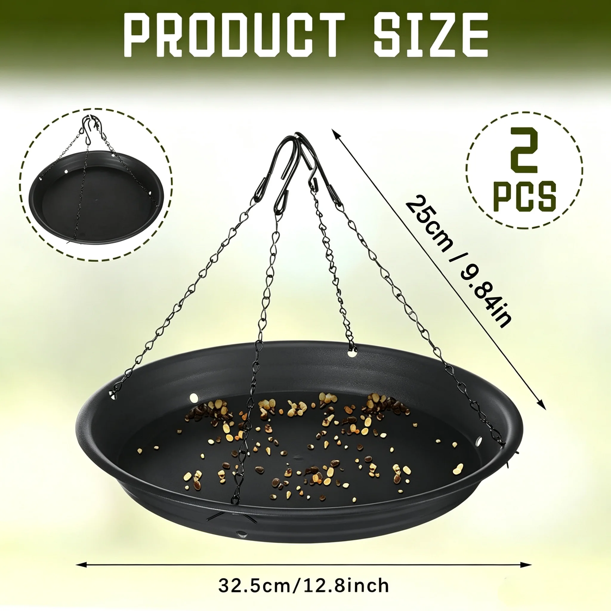 Hanging Bird Feeder Tray PP Plastic Wild Bird Feeding Dish with Anti-Rust Painted Iron Chain Outdoor Bird Feeder Garden Backyard