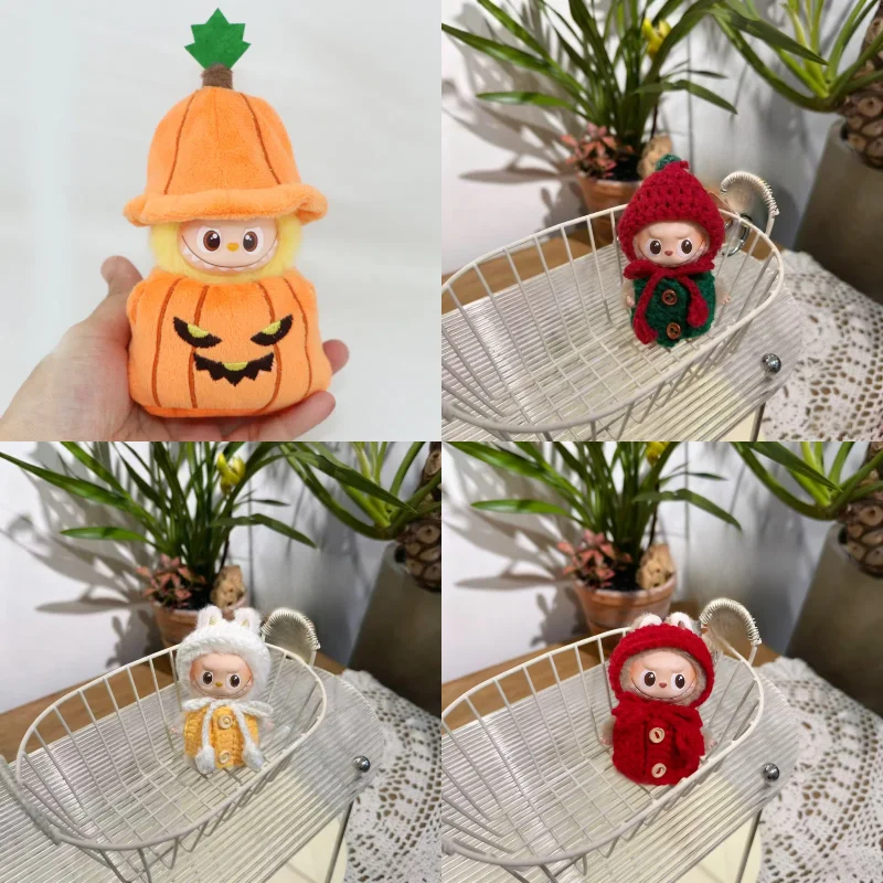 

Для 10,5 см Labubu 4,0 мини-кукла праздничный вязаный костюм тыквы красное зеленое клетчатое платье Хэллоуин Рождественский подарок аксессуары для кукол