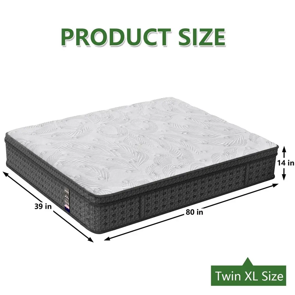 Twin XL Size Mattress 14 Inch, Hybrid XL Twin Size Mattress in a Box, Pocket Springs amp Memory Foam for Motion Isolation, Medi