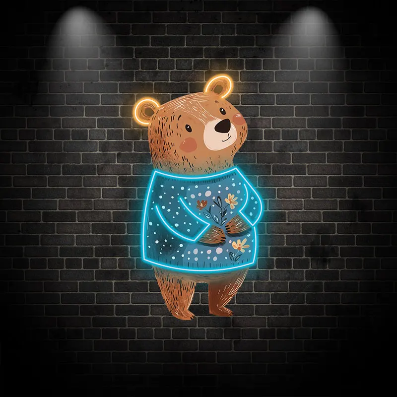 Toysign Cute Cartoon Bear Neon Wall Art, Adorable LED Sign with Cozy Sweater Design, Perfect Decor for Kids Room, Nursery & Gift