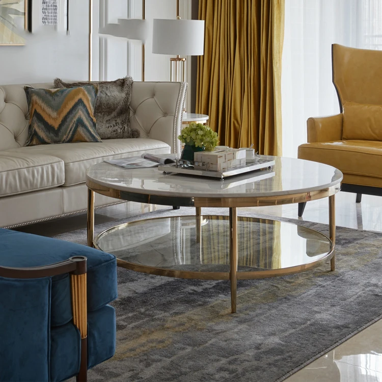 Nordic small apartment post-modern light luxury living room home simple and creative wrought iron marble coffee table round