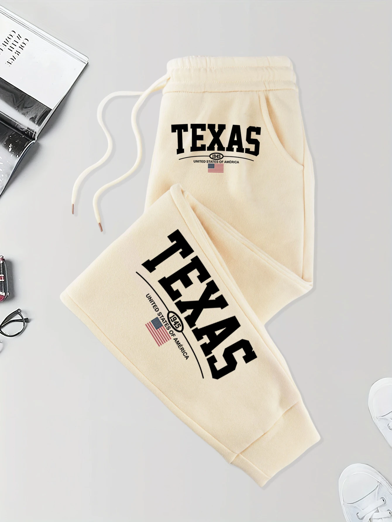 

Texas Usa City Art Letter 1945 Prints Long Pants Man'S Sports Warm Sweatpants 10 Colors Drawstring Trousers Joggers Fleece Pant