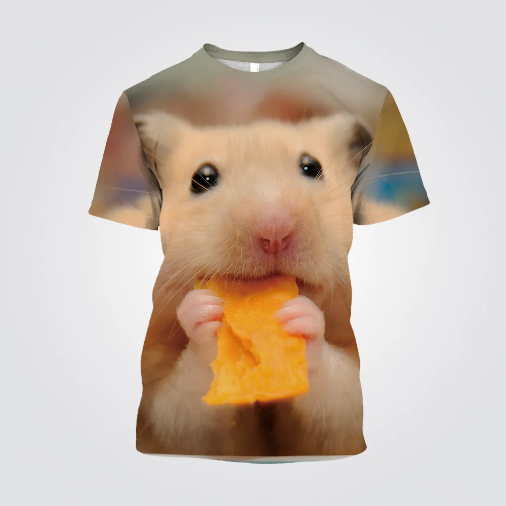 2023 The Newly Released 3D Printed Tee Cute Fun Hamster T-shirt Animal Graphic Girl Boy Short Sleeve Kids O-neck Polyester Tops