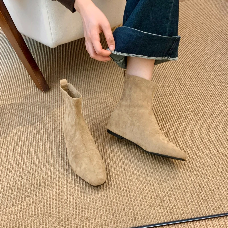 

Элегантные женские ботильоны, роскошные брендовые новые короткие ботинки, зима 2023, новые туфли на плоской подошве с квадратным носком, прогулочная женская обувь Botas Mujer