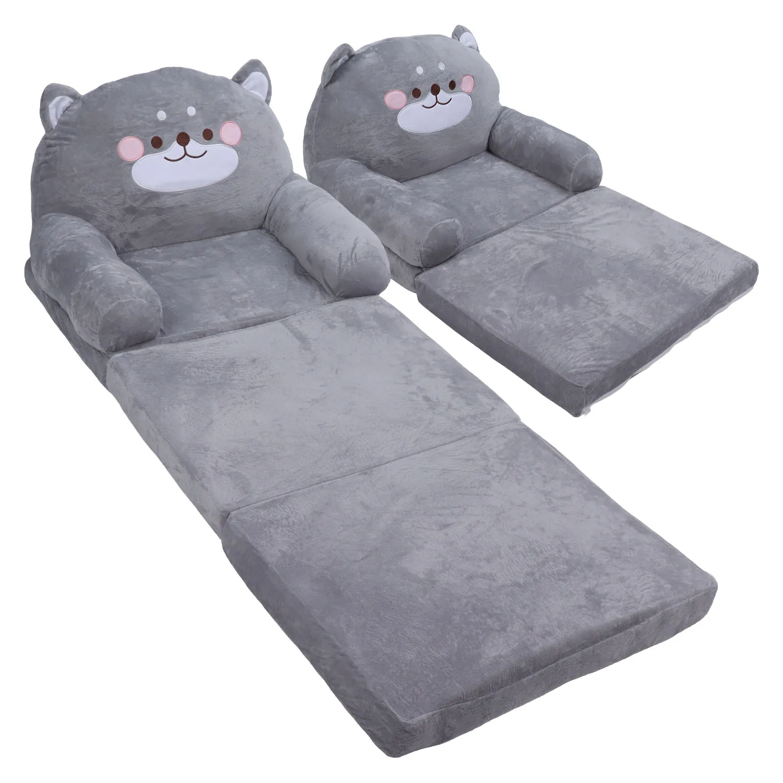 Kids Chair Kids Sofa Cartoon Gray Dog  Foldable Wide Handle Soft Breathable Toddler Chair for Reading Relaxing Sleeping