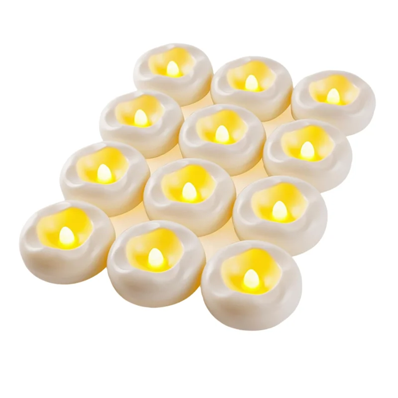 Vela flotante LED sin llama de A02M-2 pulgadas, paquete de 12, velas flotantes activadas por agua de 200 horas para decoración de piscina, boda