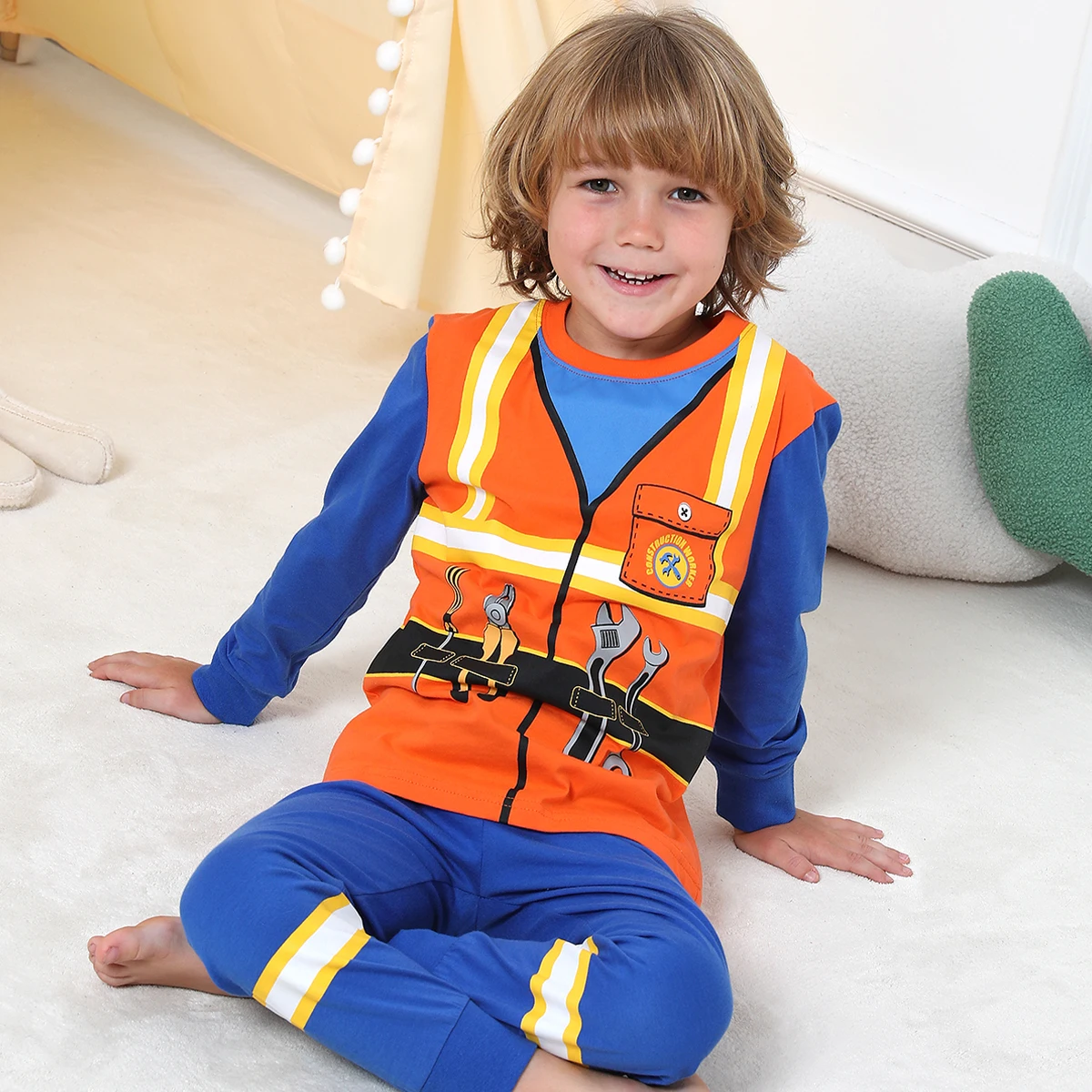 Kids Construction Worker Pajamas Toddler Preppy Handyman Clothes Boys Halloween Costume Girl Preschool Career Day Game Outfits