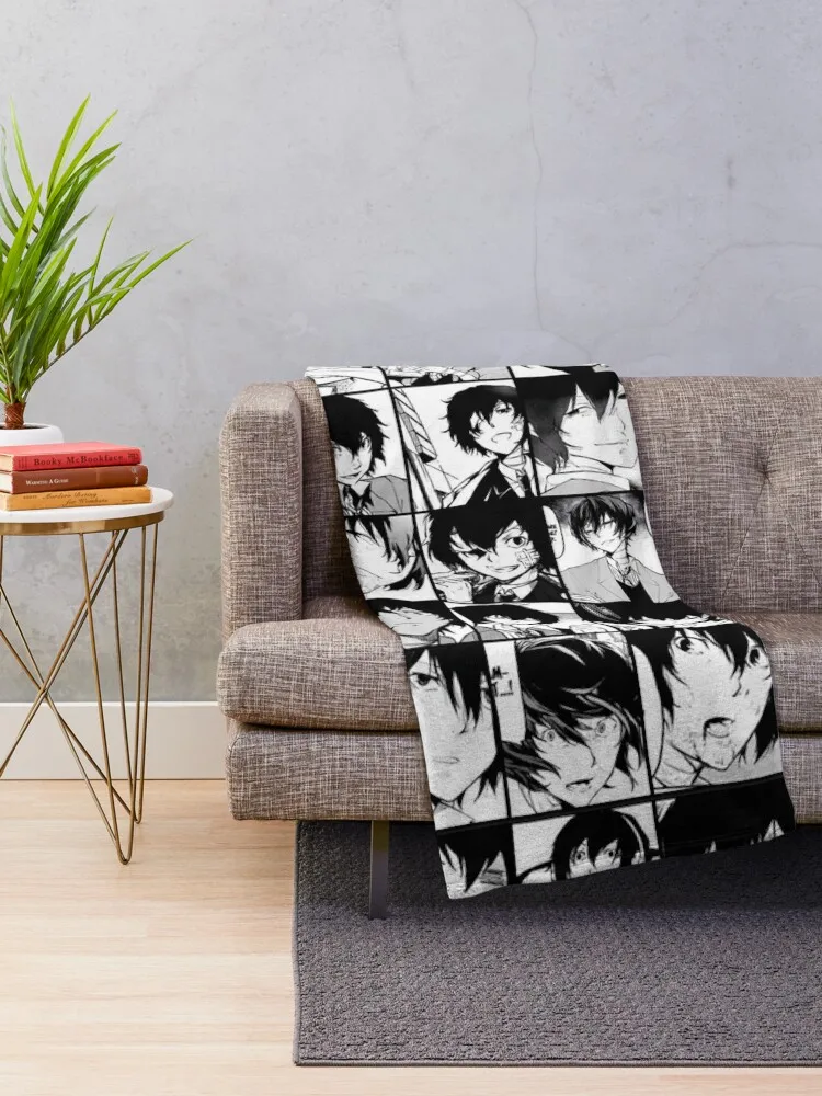 Dazai osamu collage- manga black and white version Throw Blanket Cute Blanket