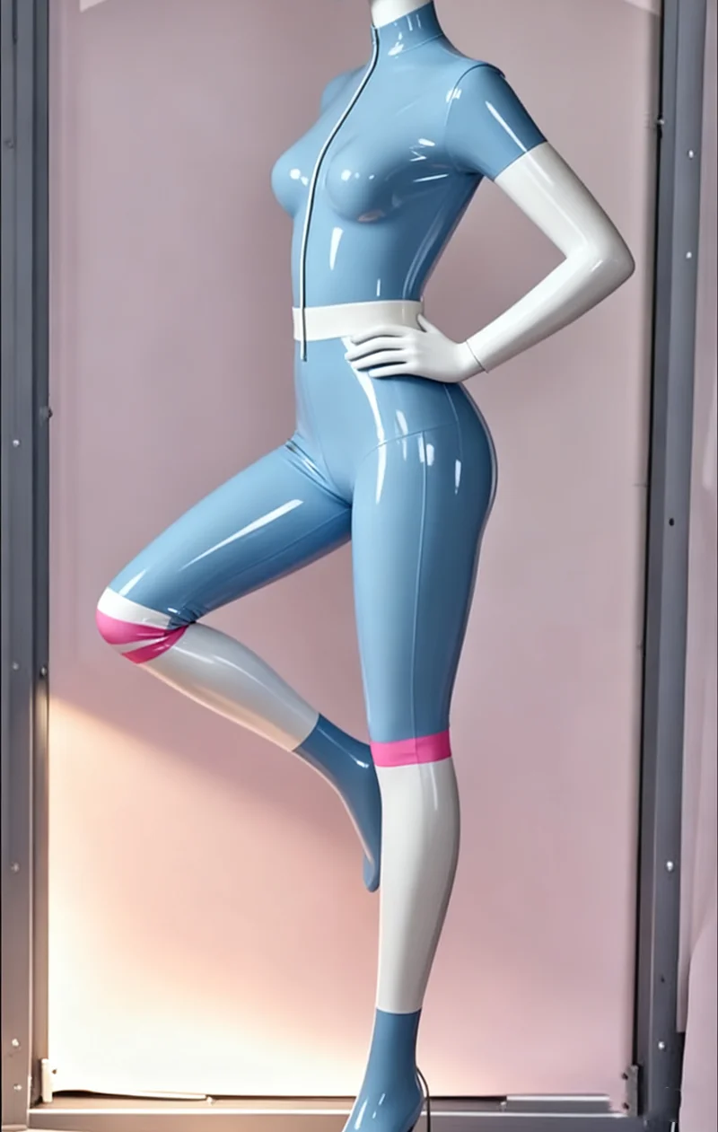 

Латексный резиновый комбинезон Gummi, модное клубное боди, светло-голубая и белая униформа, костюм для косплея, колготки ручной работы, маскарадная бальная форма