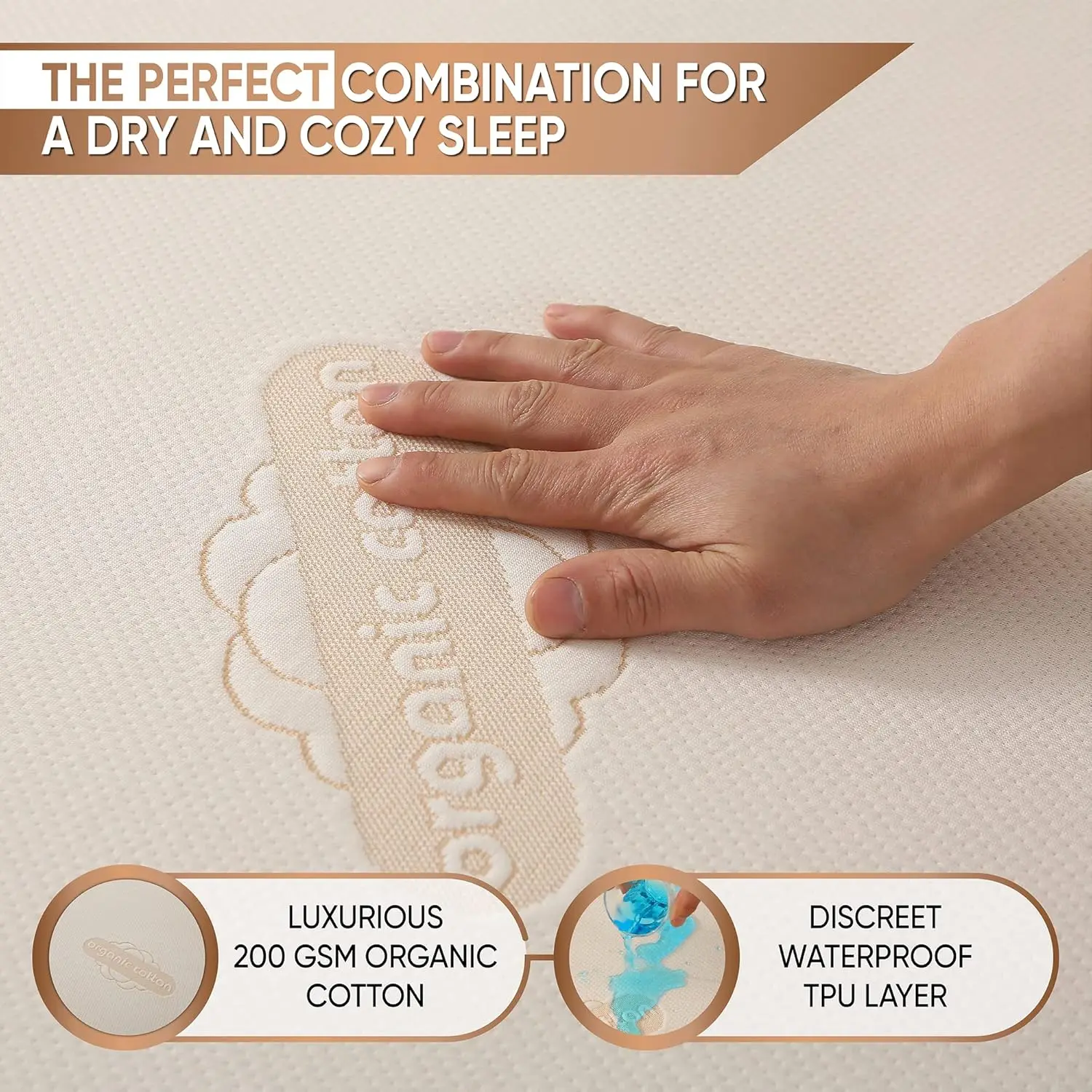 

Waterproof Organic Mattress Protector Queen - Organic Cotton Breathable Mattress Pad Cover - 200 Gsm Comfort - Deep Pocket -
