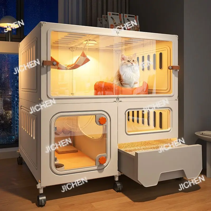 

Вилла для кошек с туалетом, встроенным ящиком, большое пространство, роскошный шкаф для кошек, одна комната, одна гостиная, одна ванная комната, клетка для кошек