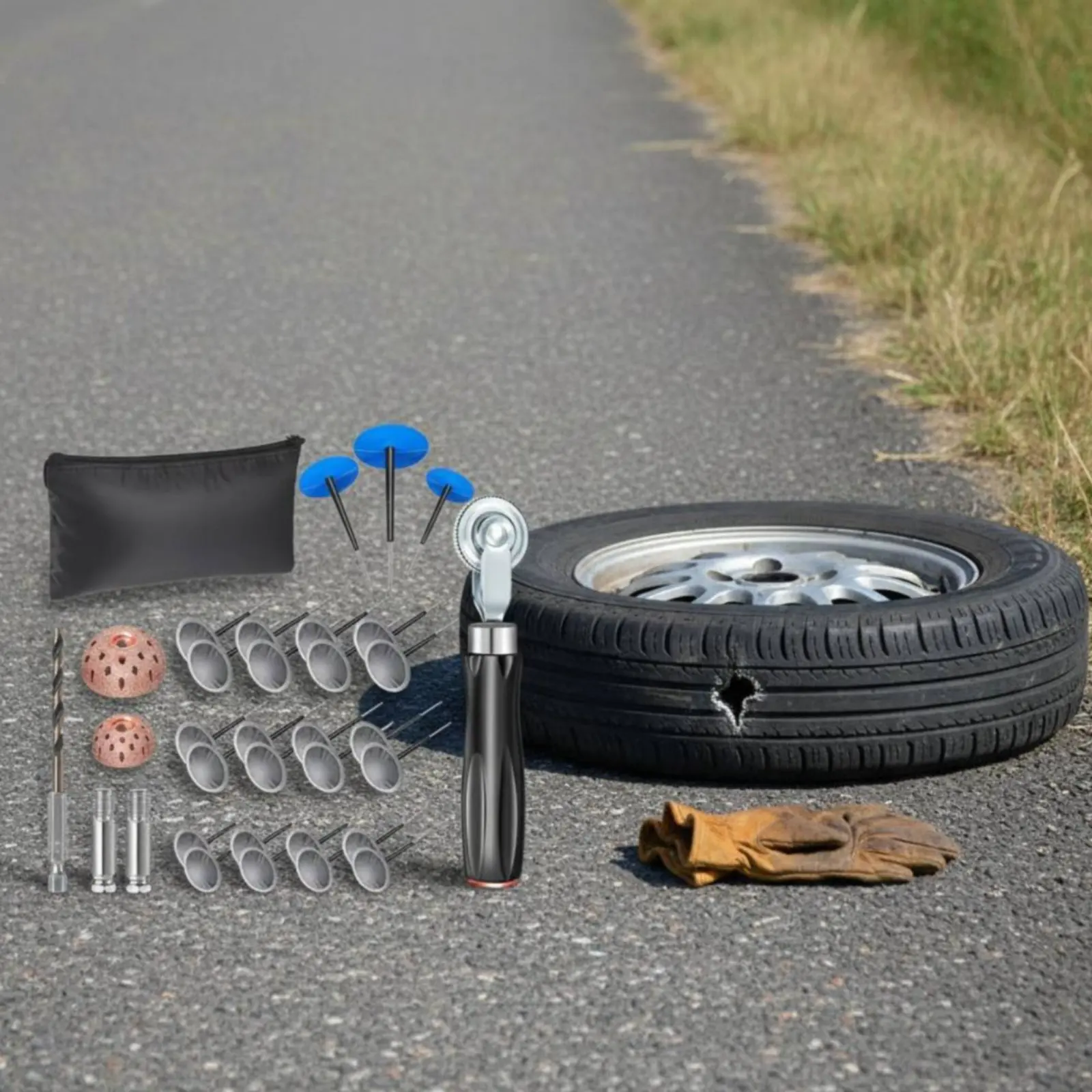 29 Pieces Heavy Duty Puncture Repair Set Professional Quality Tubeless Tire Repair Set Vehicle Care Safe for Roadside Emergency