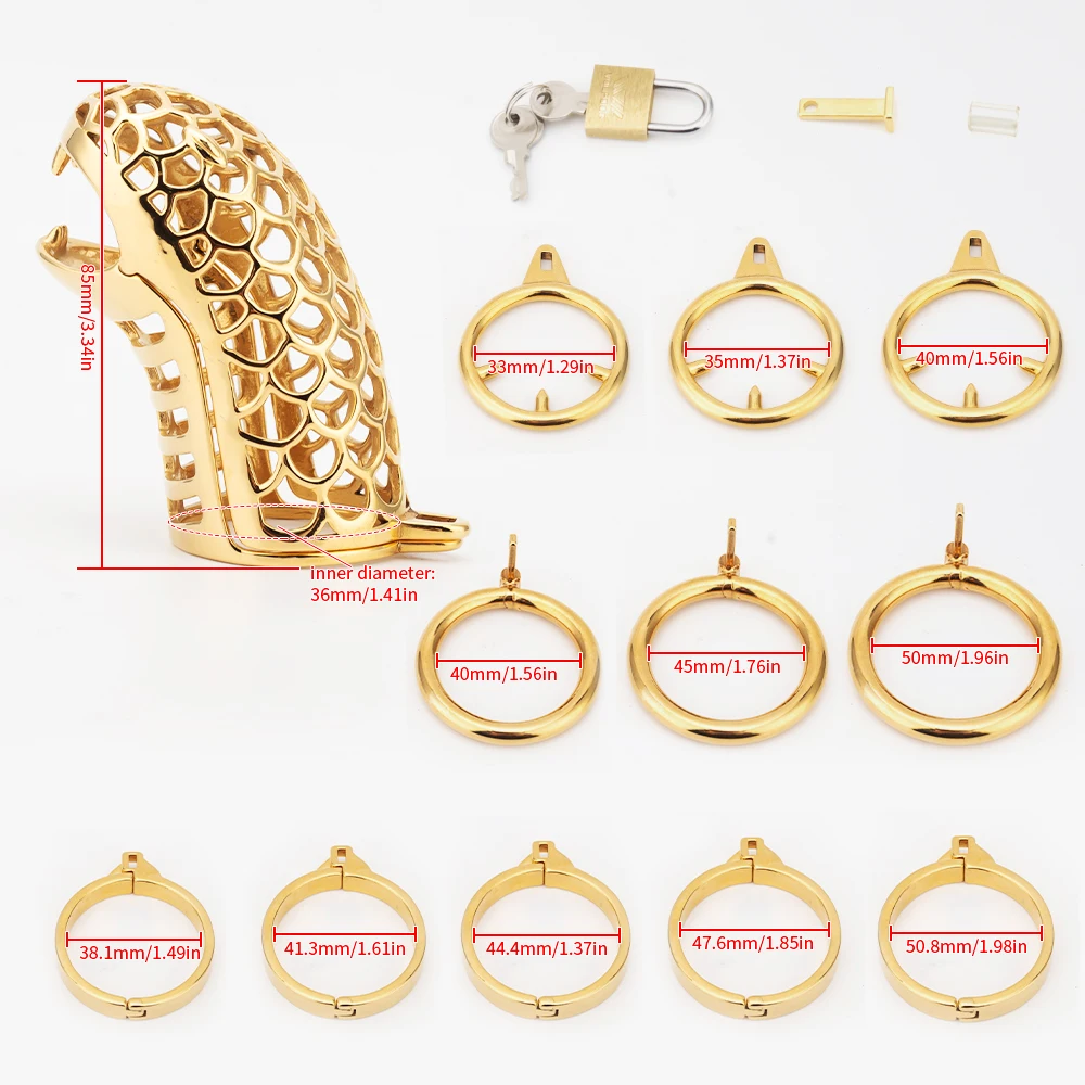 Hollow Stainless Steel Gold Snake Chastity Cage BDSM Male Chastity Device Metal Cock Cage With Spike Ring Lock Sex Toys For Men