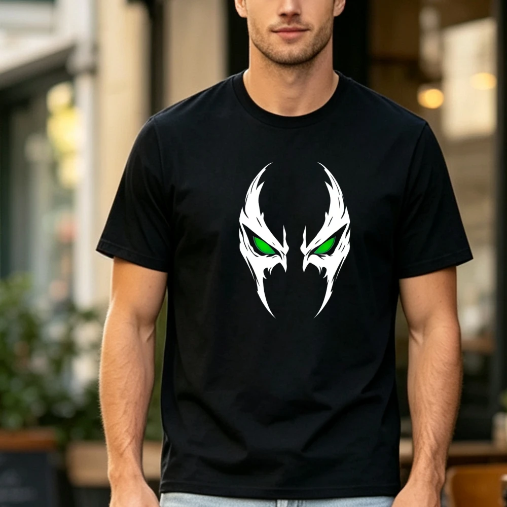 Edgy Dark Creature Mask Graphic Tshirt Green Eye Tribal Fantasy Face Print Tee Streetwear Lover Gift Casual Short Sleeve Man Top