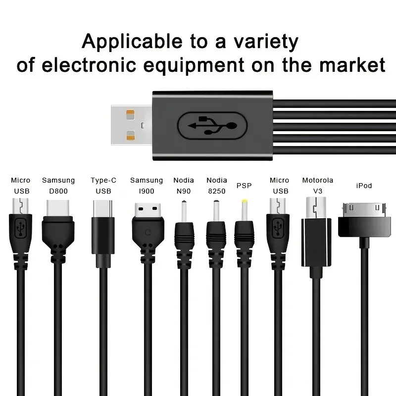 1-12pcs Universal USB To Multi Plug Cell Phone Charger Cable 10 to 1 USB Cable For Samsung Xiaomi Huawei OPPO Vivo Charger Cable view 3