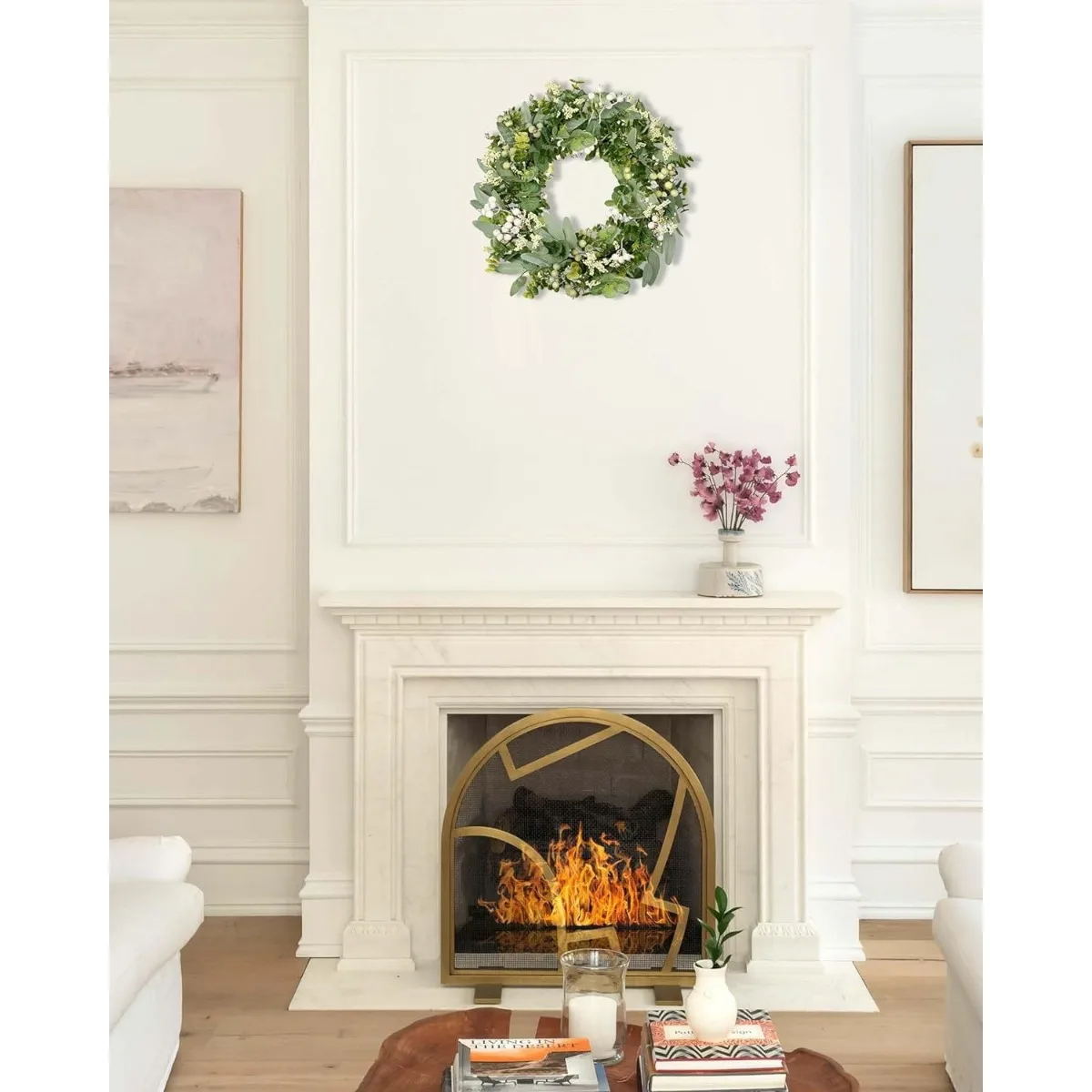 Coronas artificiales de vegetación navideña para primavera y verano, para puerta delantera, corona de hojas de eucalipto verde, decoración de boj para granja, Navidad