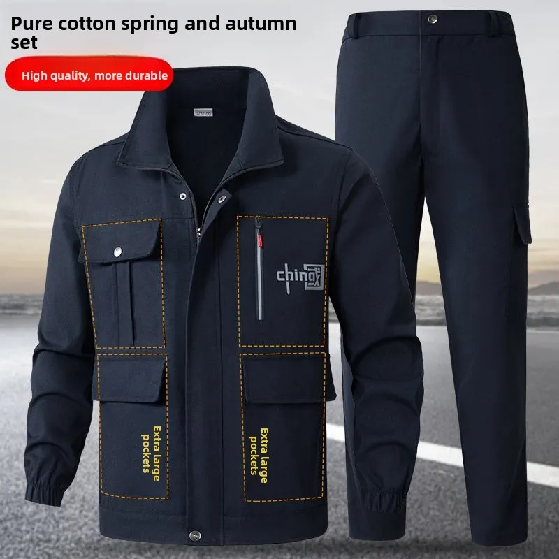 

Spring New Sle Men's Cotton Workwear Set Anti-Scalding Welding Resistant Breathable Labor Protection Clothing with Large Po...