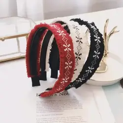 New Year Red Ethnic Style Embroidery Hair Hoops Non-slip Head Bands Cotton Hemp Plush Fabric Hair Band Korean Toothed Head Wear